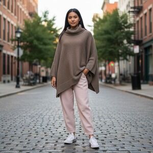 Applecross Cashmere  Turtleneck Poncho Sweater Warm Brown OS Cozy Old Money XS/M